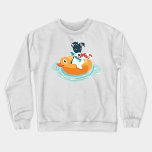 Summer pool pawty // aqua background greyhound dog breed in vacation playing on swimming pool Crewneck Sweatshirt